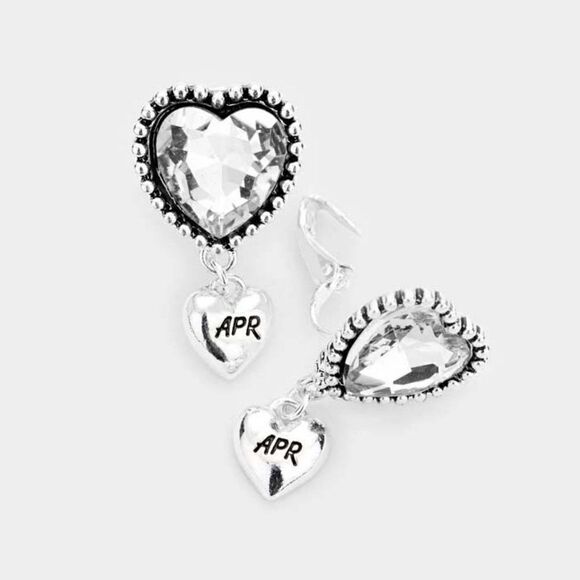 April Birthstone Heart Dangle Clip On Earrings NWT - Picture 1 of 5
